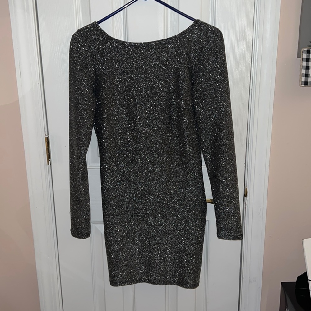 Long sleeve sparkle dress with open back